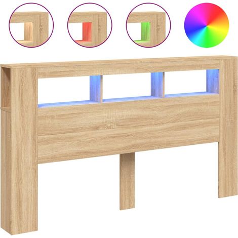 Vidaxl – Tête de lit à LED chêne sonoma 180x18,5x103,5cm – Bois d'ingénierie – Lumières LED RVB personnalisables – Excellent soutien dorsal