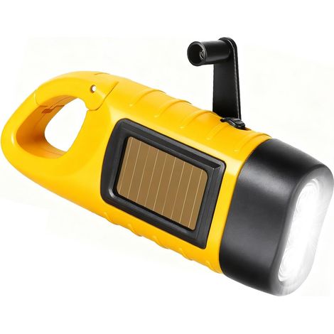 Lampe Dynamo, Lampe de Poche Dynamo, Lampe Torche Solaire, Mini Lampe Torche Nanivelle pour L'extérieur Randonnée Cadeau Camping Équipement D'urgence (Jaune) [Classe énergétique A+++] (1/5)