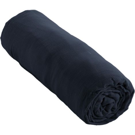 Drap housse 200 x 200 cm king size double gaze de coton Gaïa Bleu nuit (1/3)
