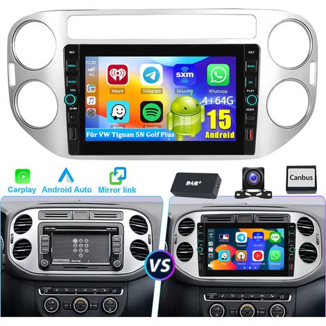 DAB+ Android 15 pour VW Tiguan 5N 2007-2016 Golf Plus Navigation CarPlay CAM GPS USB Type-C 4+64 Go (1/5)