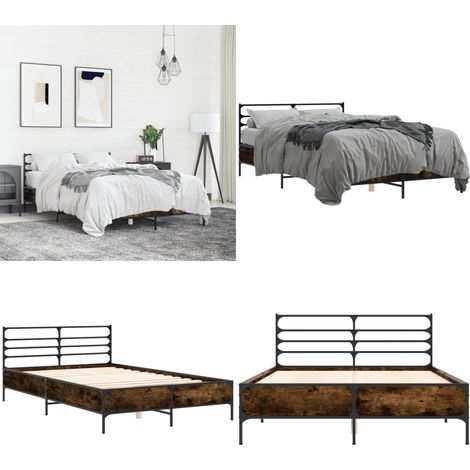Bettgestell Räuchereiche 140x200 cm Holzwerkstoff und Metall - Holzbettfassungen - Doppelbett Gestell - Bettrahmen - Massivholzbette - Eiche Möbel - Home & Living (1/5)