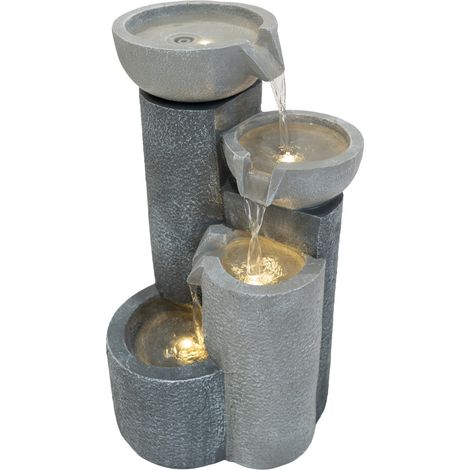 Fontana Cascata da Esterno in Poliresina Grigia con 4 Luci LED Bianche Calde, Pompa Elettrica, Cavo da 7m – Tranquil Tiers + Spazzola per Pulizia Inclusa (1/5)