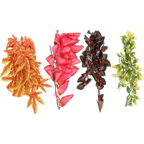 Lot de 4 plantes en plastique pour habitat de reptiles, feuilles de terrarium réalistes, décoration ave (1/5)