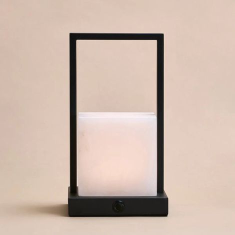 Lampe de table rechargeable sans fil en albâtre et métal 3 modes d'éclairage H27 cm - PANGIVO (1/5)
