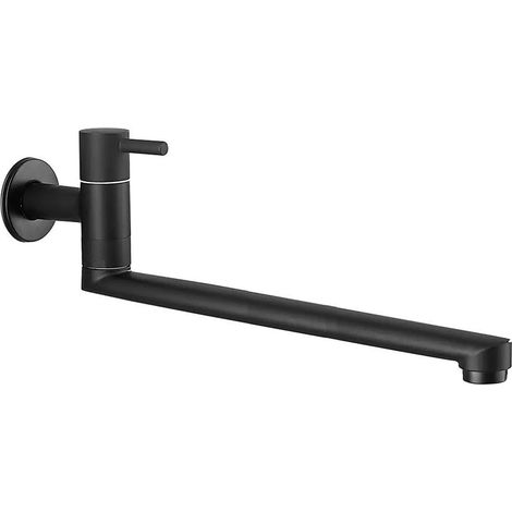 Robinet de cuisine mural uniquement - Robinet d'eau froide - Robinet mural - Robinet d'eau froide avec bec rotatif à 360° - Longueur : 35 cm - En acier inoxydable - Noir (1/5)