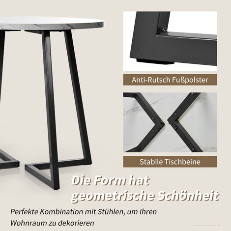 Ensemble table à manger 5 pièces moderne, table ronde 80 cm avec pieds en métal noir, plateau MDF blanc, 4 chaises velours gris foncé, set de cuisine complet. (1/5)