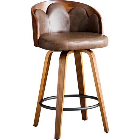 Lot de 2 tabourets de bar avec dossier fleurs en bois courbé, assise en simili cuir, repose-pieds en métal, design moderne (1/5)