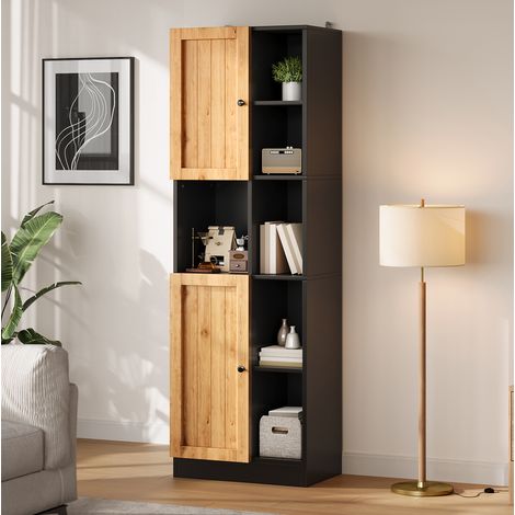 Meuble de rangement d'angle 50 x 35,5 x 170 cm, 6 étagères, 2 portes, MDF anthracite DESVIAE (1/5)