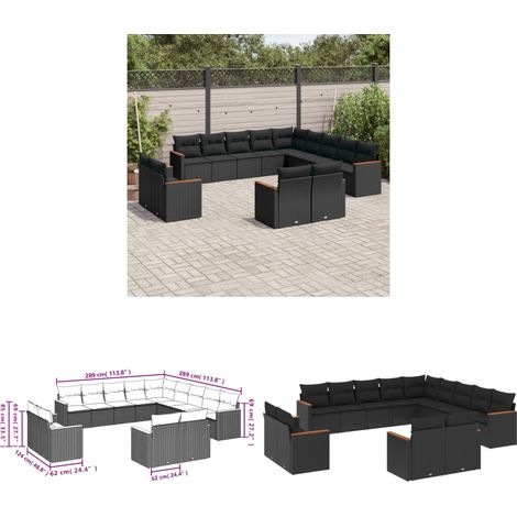 13-tlg. Garten-Sofagarnitur mit Kissen Schwarz Poly Rattan - Gartenmöbel - Outdoor Möbel - Rattan Sofa - Lounge Set - Esstischgarnitur - Home & Living (1/3)