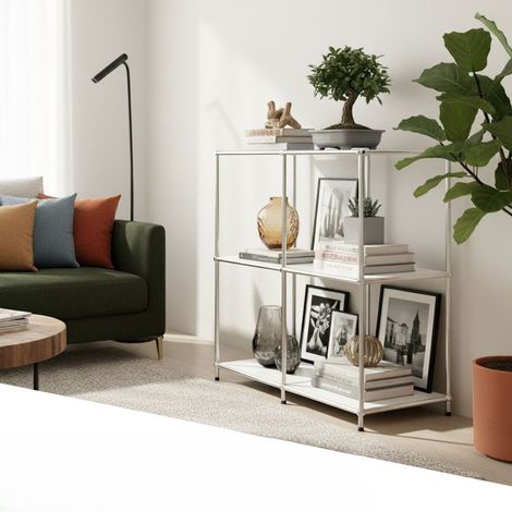 Rangement stylé et épuré – Étagère en métal chromé, 78 × 40 × 82 cm, Blanc