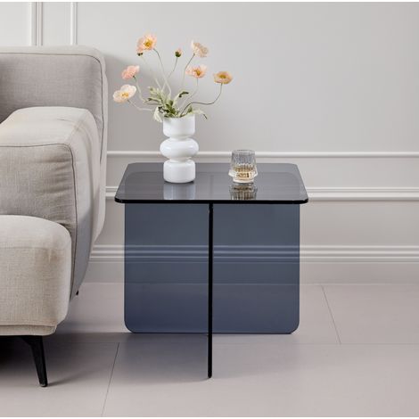 Tavolino laterale in vetro temperato grigio 45 x 45 x 41 cm (1/5)