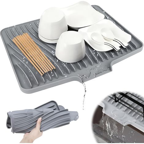 Tapis Egouttoir Vaisselle Silicone Tapis De Sechage Vaisselle Silicone Tapis Egouttoir Vaisselle 40x30cm Résistant à La Chaleur Antidérapant Pour Plan De Travail Évier Et Égouttoir (Gris)