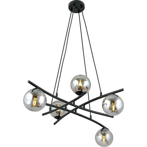 Lampadario Moderno Zarmon Acciaio Nero Grigio 5 Luci E14 (1/5)