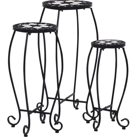 Lot de 3 Tables mosaïque de jardin Contemporain - Table à manger de jardin - Noir et blanc Céramique Chic-393178 (1/5)