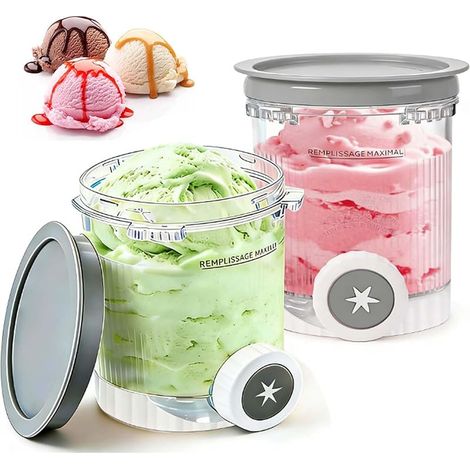 Pour 2 pièces Ninja Swirl Creami conteneur 480 ml récipient à crème glacée pour sorbetières Ninja Creami séries NC701 et NC700 - Sans BPA lavable au lave-vaisselle(lot de 2 avec couvercles gris) (1/5)