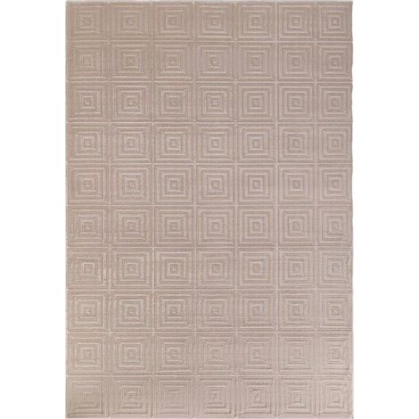 Tapis salon 80 x 240 cm, motif géométrique, beige, écru, relief texturé pour un confort chaleureux, design graphique et durable, entretien facile