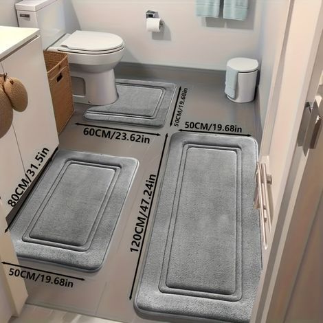 Lot de 3 tapis de bain ultra-absorbants Tapis de bain antidérapants en polyester pour baignoire et douche, confortables et doux, revêtements de sol décoratifs par Aijing - Gris (1/4)