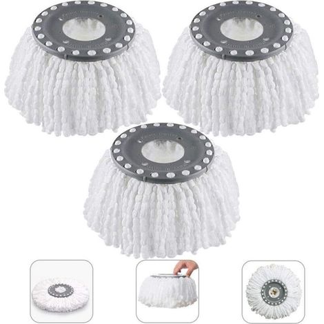 3Pcs Têtes Microfibre Balai, Mop Heads, Tête de Vadrouille Rechange Rond Têtes Mop Rotation à 360 pour Balais Serpillère Rotatif 360°(Diamètre 16 cm) (1/5)