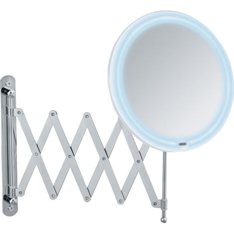Ulisem Miroir maquillage LED mural Barona, avec bras télescopique, miroir grossissant x5, Ø 20 cm, Acier - Plastique, 20x34x55 cm, Chromé (1/2)
