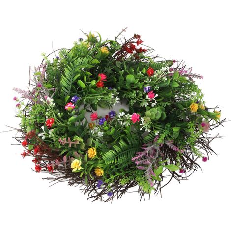 Couronne de fleurs sauvages printanières pour porte d'entrée, couronne artificielle de fleurs séchées à suspendre pour la décoration de la maison, des centres commerciaux et des mariages (1/5)