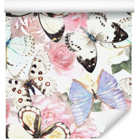 Papel pintado con flores, plantas y mariposas para salón y dormitorio, 50x1000 cm. (1/5)