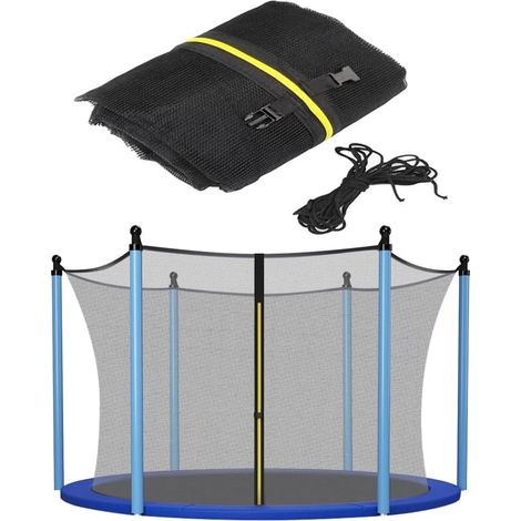 Trampolin-Ersatz-Sicherheitsnetz – UV-beständig – 6 Stangen – Durchmesser: 96, 144, 166 Zoll – einfache Montage – Vordertür mit Reißverschluss – 4,6 m