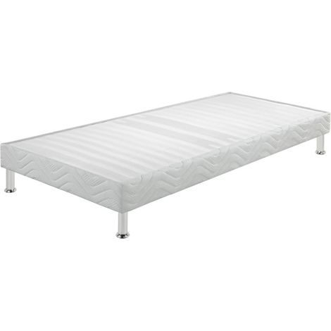 Sommier tapissier + jeu de pieds 90x190 Omega blanc 18 lattes (1/3)