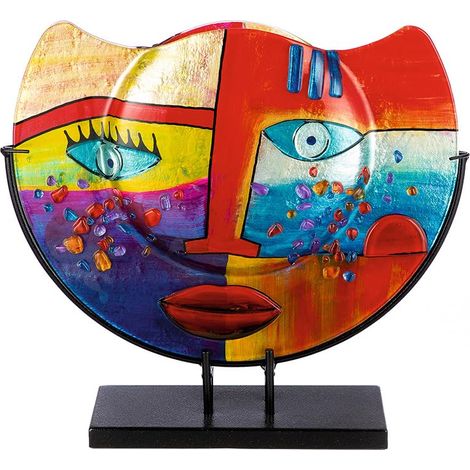 Vase décoratif en Verre sur Pied en métal - Vase Facial - Décoration de Salon - Cadeaux pour Femme - Anniversaire de Noël - Multicolore - Hauteur 35 cm - Largeur 39 cm (1/2)