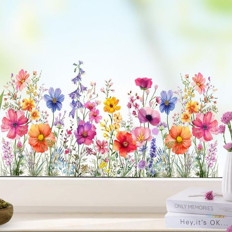 Stickers 60x30cm Électrostatique Printemps Autocollants Motif Fleurs Décoration Intérieure pour Fenêtre Vitre Porte (1/5)