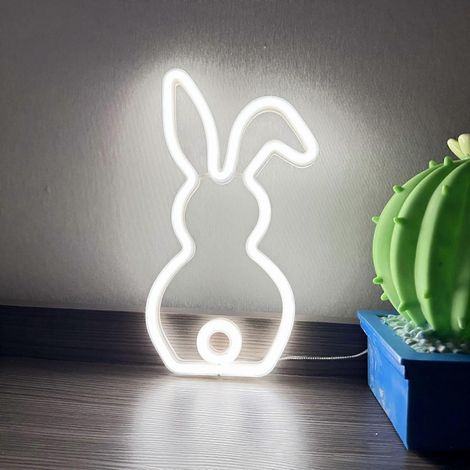 Lampe néon lapin de Pâques mignonne, enseigne lumineuse de fenêtre, décoration murale lapin pour chambre, cadeau de Pâques - Blanc lumineux (1/5)