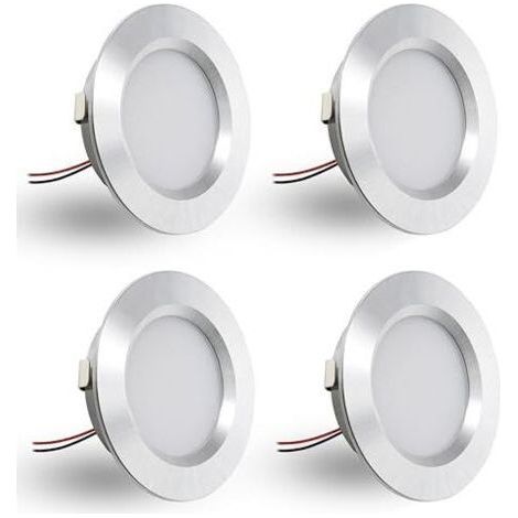 Pair Lot de 4 spots encastrés LED 12V 3W, spots encastrés LED plats, pour trous de montage de 55-58mm et 14mm, spots de plafond dimmables 12V IP44, spots encastrés pour meubles (argent, blanc chaud 30 (1/5)