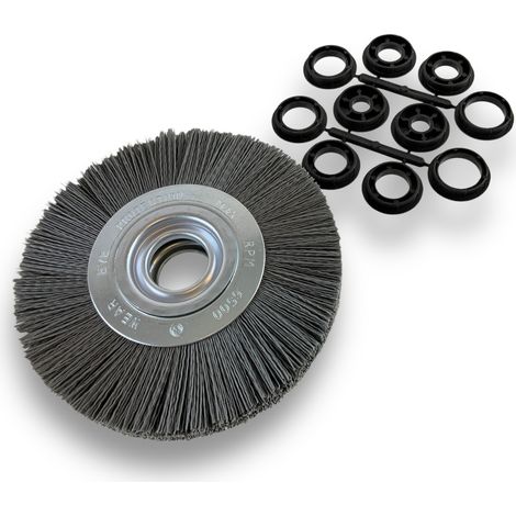 Brosse circulaire NYLON Abrasif Ø 175 mm Epaisseur 2 rangs Carbure de silicium Grain 240 Alésage 32 mm + réducteur bague 25/22/20/16/12 mm Touret meuleuse ponceuse Kibros 235177KR240 (1/5)
