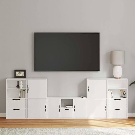 vidaXL 5 Piece TV Units with Storage "ODDA" White Solid Wood Pine (1/5)