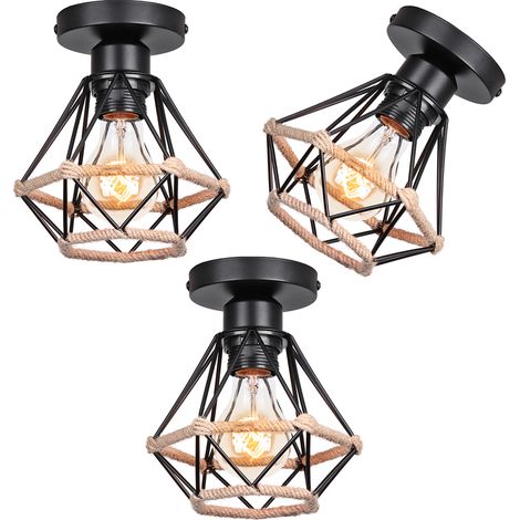 (3X) Plafonnier D'Intérieur Moderne E27 Luminaire Plafonnier Rétro Lampe De Plafond Vintage, Pour Couloir Bureau Chambre À Coucher Noir