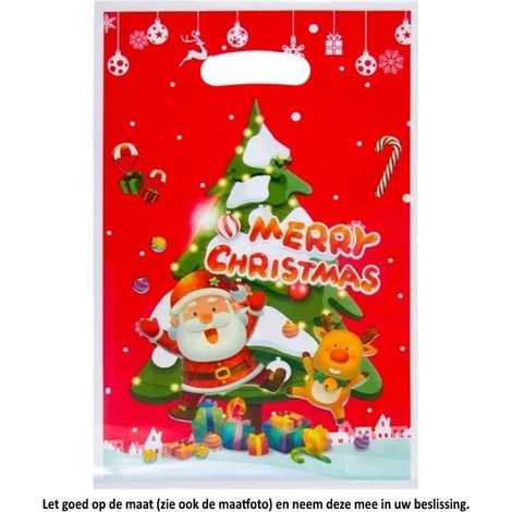 Lot de 10 sacs de fête Père Noël - 16,5 x 25 cm - Sacs en cellophane - Pour bonbons et biscuits - Emballage cadeau Noël (1/5)