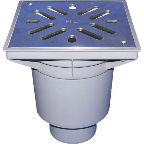 Vertikaler Ablauf 'Perfekt' DN160, Kunststoff-Gitterrosthalter 244x244mm, Edelstahl-Gitterrost 226x226mm, Schmutzfangkorb, Geruc