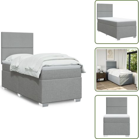 Cabecero ajustable - vidaXL Cama box spring con colchón tela gris claro 80x200 cm - Colchón ensacado