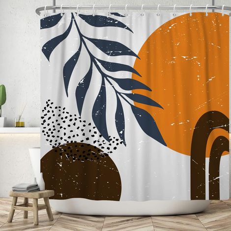183x213cm Abstrait Vintage Rideau de Douche Boho Feuille de Palmier Plante Tropicale Rideau de Salle de Bain Abstrait Aquarelle Soleil Rideaux de Douche Rideau de Baignoire étanche (1/5)