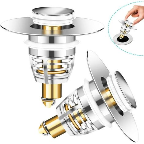 Lot de 2 bondes d'évier universelles en métal, bouchon à ressort pour lavabo et évier, diamètre 1,06 à 1,61 pouces (1/5)