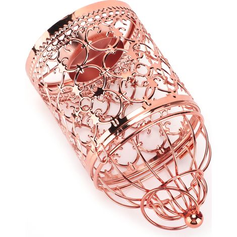 Bougeoir vintage en forme de cage à oiseaux, idéal pour décorer votre intérieur, vos événements ou vos mariages. Or rose. (1/5)