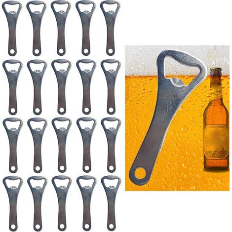 Llavero abrebotellas de acero inoxidable de 20 piezas - Abrebotellas de cerveza de 9 cm para bares y restaurantes (plateado) (1/5)