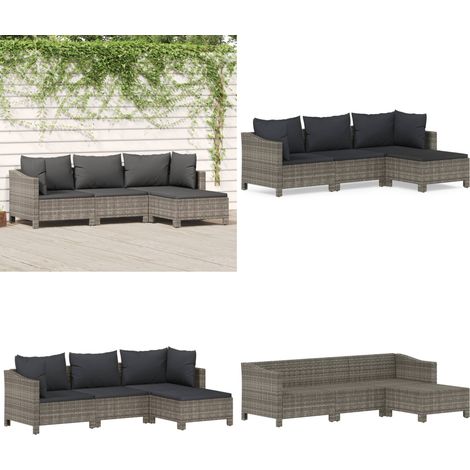 4-tlg. Garten-Lounge-Set mit Kissen Grau Poly Rattan - Rattan - Gartenmöbel (1/5)