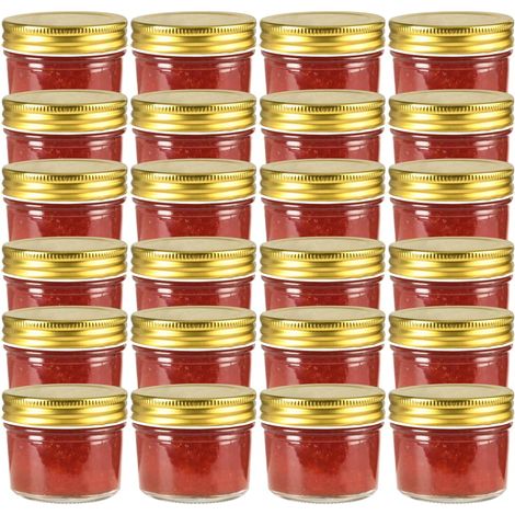 24 pcs Pots à confiture avec couvercles dorés Verre 110 ml vidaXL