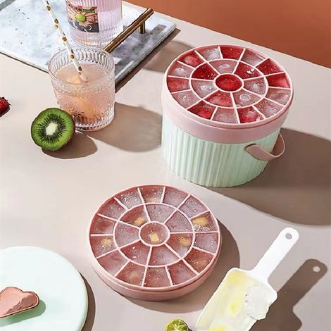 Bac à glaçons 22 compartiments en silicone alimentaire, démoulage facile, avec couvercle pour congélateur, jaune et violet (1/5)