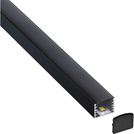 KIT - Perfil aluminio DIRA para tiras LED, 1 metro, negro (1/4)