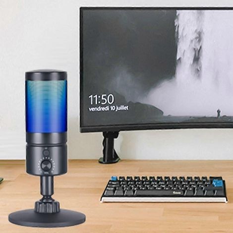 Microphone à condensateur USB avec support de bureau pour PC Gaming Streaming Podcast (1/4)