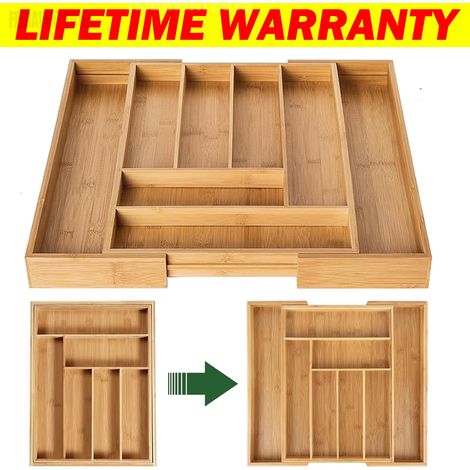 Expandable Bamboo Utensils Organiser Wooden Cutlery Tray Kitchen Drawer Dividers (1/5)