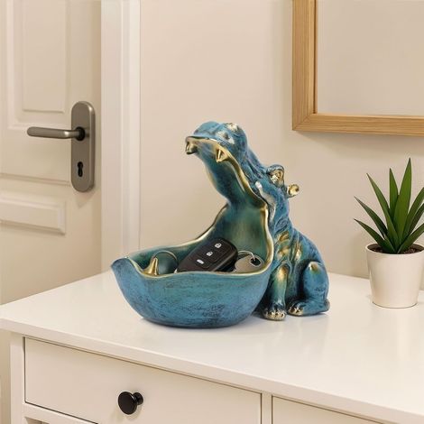 Statue d'hippopotame en résine d'entrée, support multifonctionnel pour boucles d'oreilles, bijoux, bonbons, idéal pour la décoration de la maison, l'art moderne, la table à manger,le support décoratif (1/5)