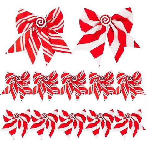 Nœuds de Noël (12 pièces) rouges et blancs - Décorations festives pour guirlandes et fêtes de mariage en extérieur (1/5)