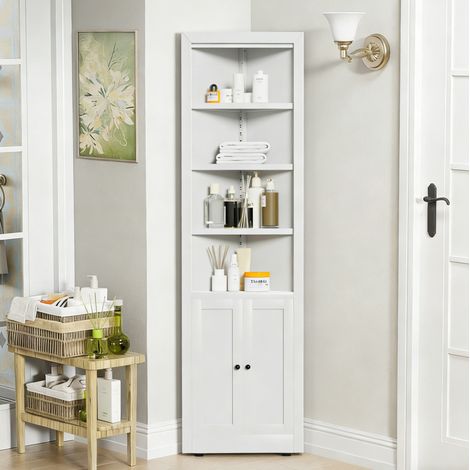 Armadio angolare 50,8/25,4/180,3 cm bianco in metallo con 2 ante e 5 livelli (1/5)